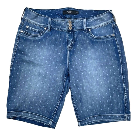 TORRID Denim Jeans Shorts Bermuda Size 18 Plus Blue Stretch Dark Wash Polka Dot - Picture 1 of 13